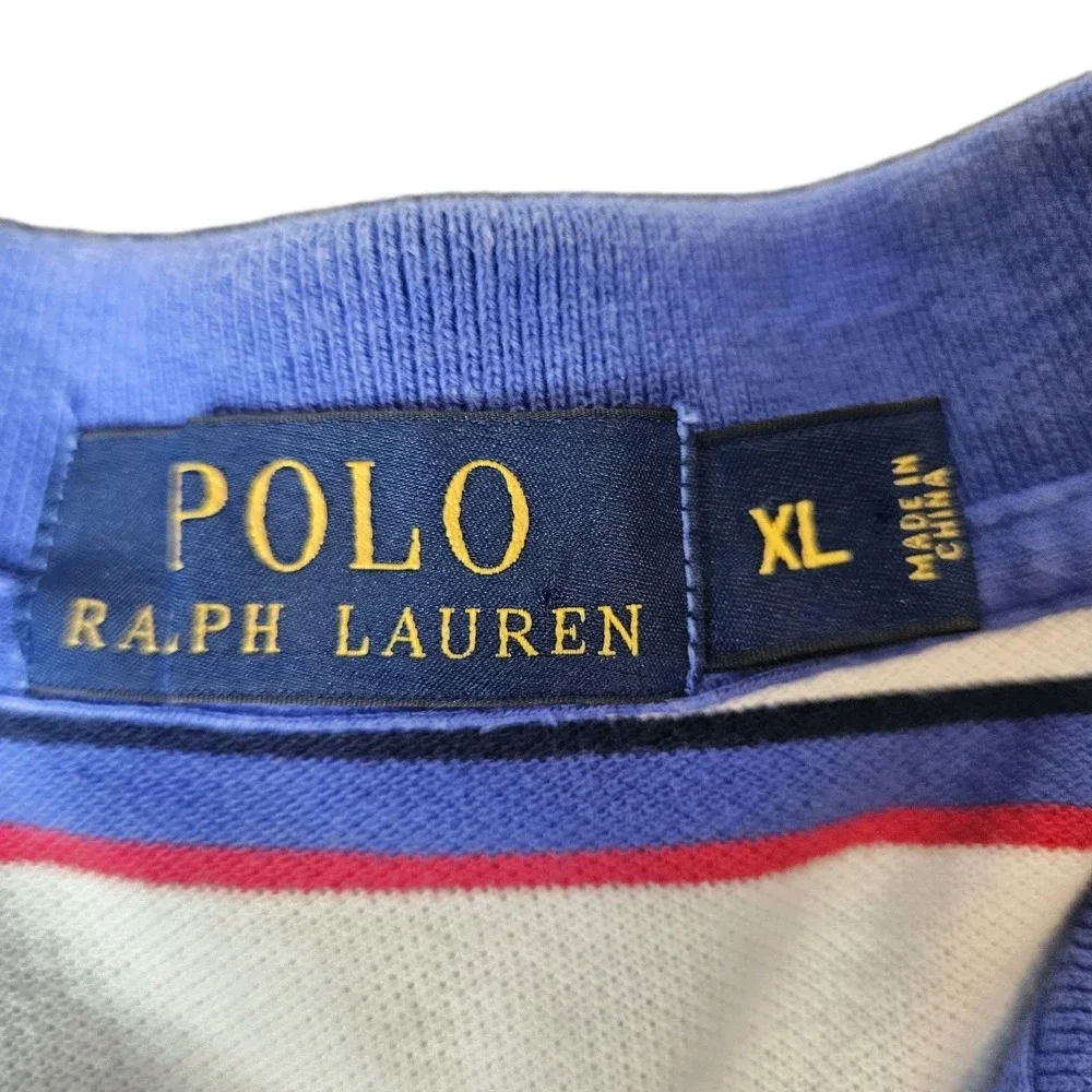 Polo Ralph Lauren Men's Striped Polo Shirt Size XL Red White Blue‎ Short Sleeve